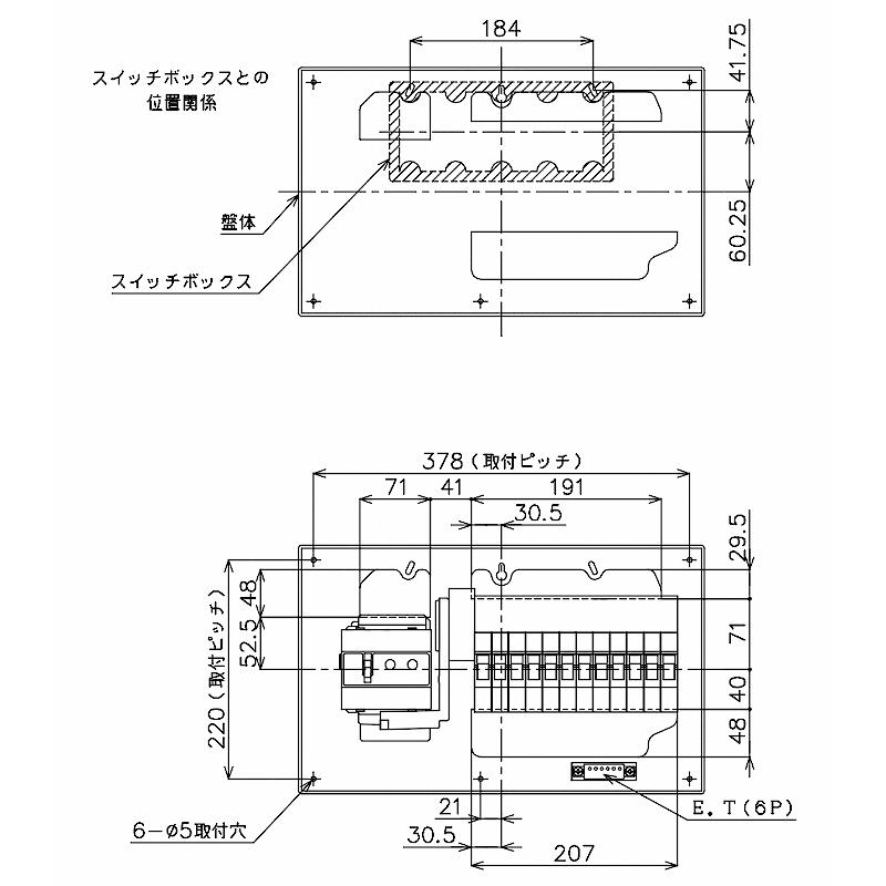 BQWB8312：住宅用分電盤(露出・半埋込両用形)(ドア無)(リミッタースペース無)(ヨコ一列)(単3：主幹：ELB30A分岐：12+0)