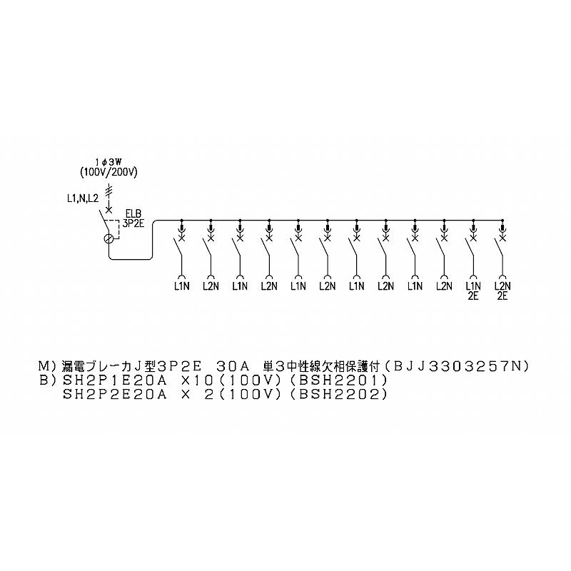 BQWB8312：住宅用分電盤(露出・半埋込両用形)(ドア無)(リミッタースペース無)(ヨコ一列)(単3：主幹：ELB30A分岐：12+0)