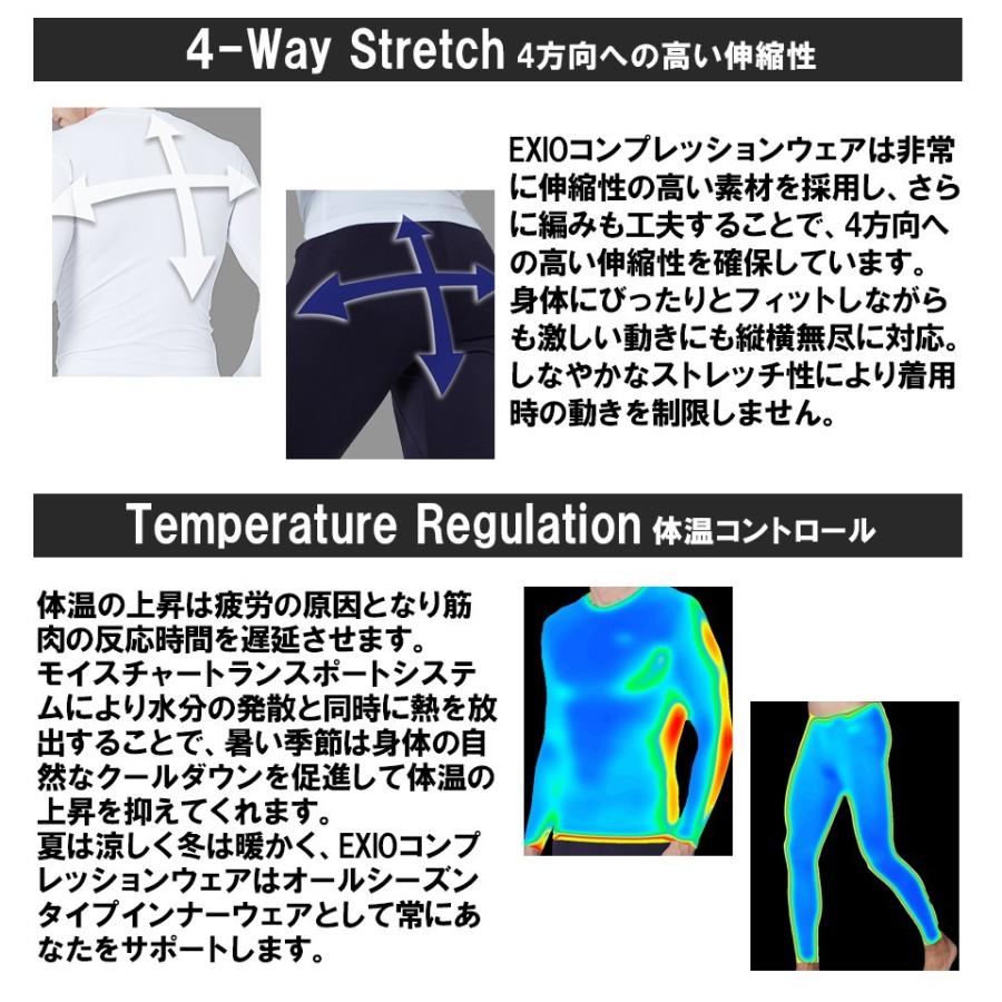 冷感インナー 上下セット アンダーシャツ 半袖 丸首 脇メッシュ ハーフタイツ 前閉じ メンズ コンプレッション インナー アンダーウェア ゴルフ EXIO エクシオ｜fuerzajapan｜08