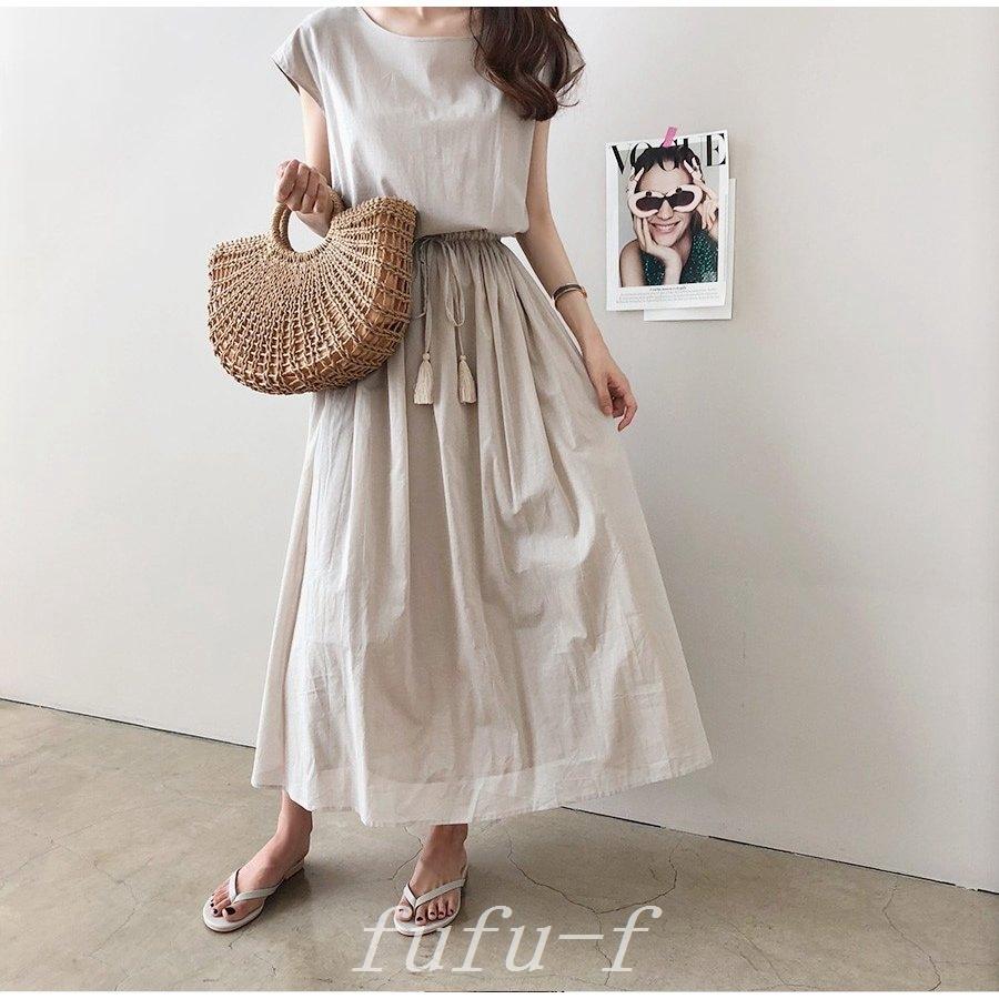 大きな割引 ロングワンピース 夏 半袖 ゆったり 無地 ベルト付き 体型カバー Aライン おしゃれ 上品 大人 ウエストリボン Simbcity Net