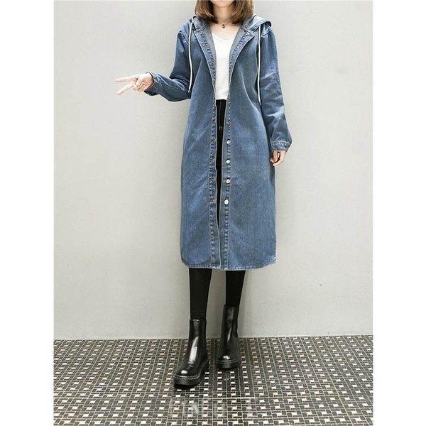 デニムコートレディースロングコートsiチェスターコートフード付き大きいサイズ5xl40代カジュアル秋ブルー大 激安商品