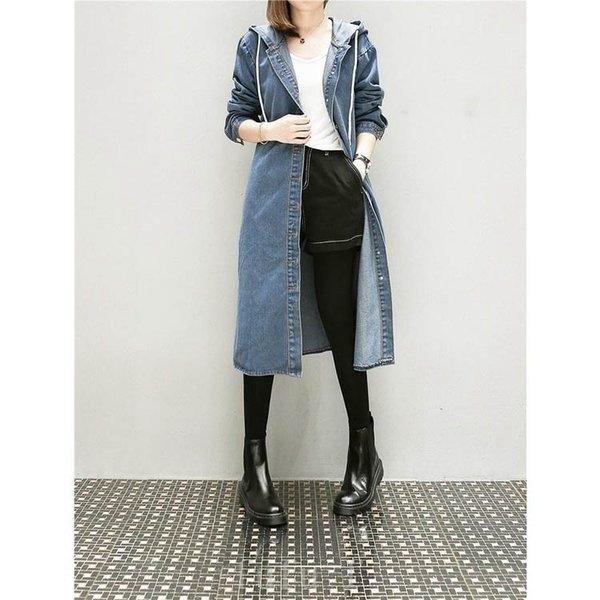 デニムコートレディースロングコートsiチェスターコートフード付き大きいサイズ5xl40代カジュアル秋ブルー大 激安商品