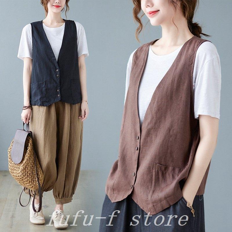 憧れの ジレ レディース ベストサマーベスト ショート ゆったり 麻ベスト 春夏 リネンベストレディースベスト夏ベスト薄手前開きトップスゆったり Aynaelda Com