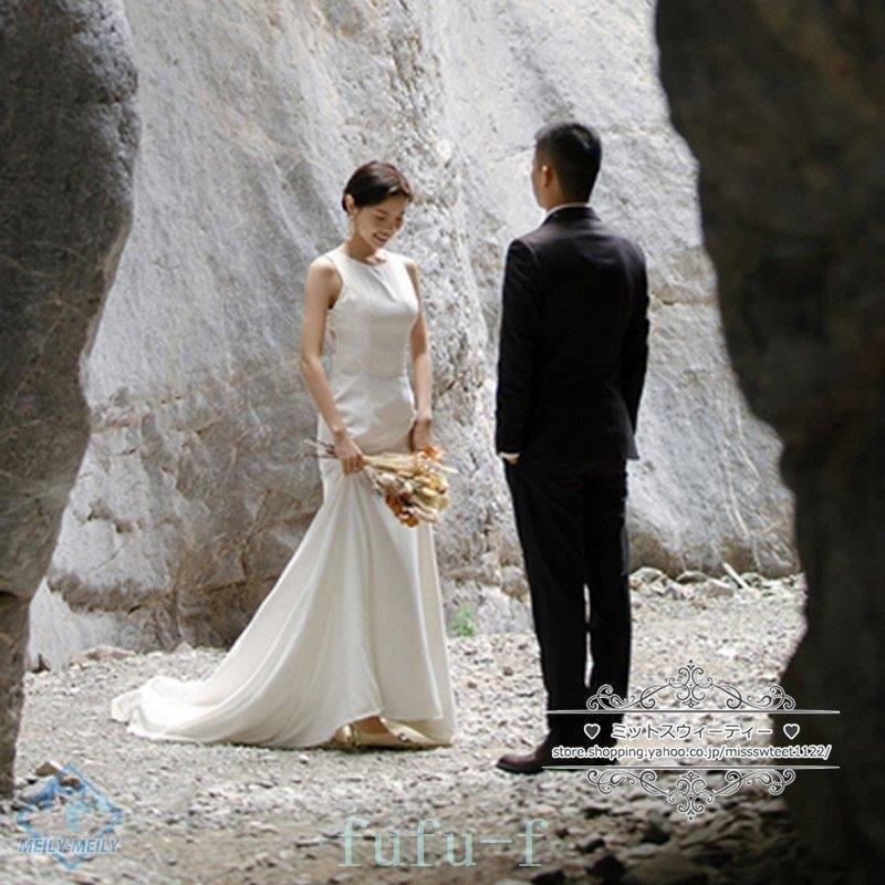 期間限定 M 結婚式 Aライン 肩出し テラコッタ ウェディング ドレス 前