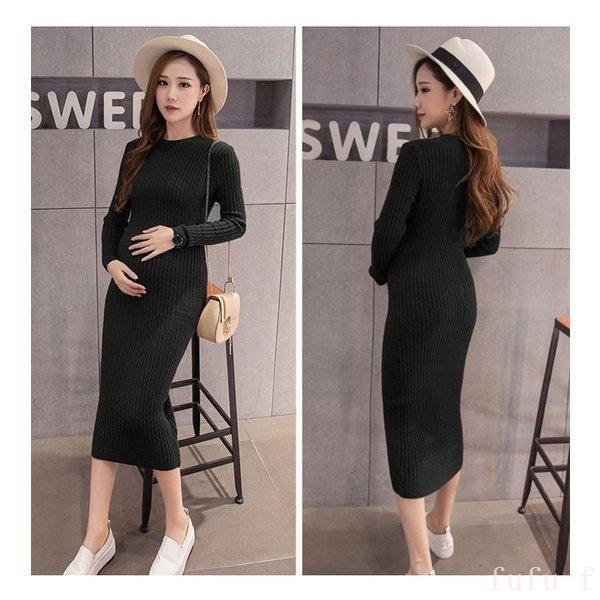 最愛 マタニティワンピースニットワンピースリブニットタイトワンピース妊婦服レディースマキシ丈クルーネック長袖タイト産前産後 Babylonrooftop Com Au