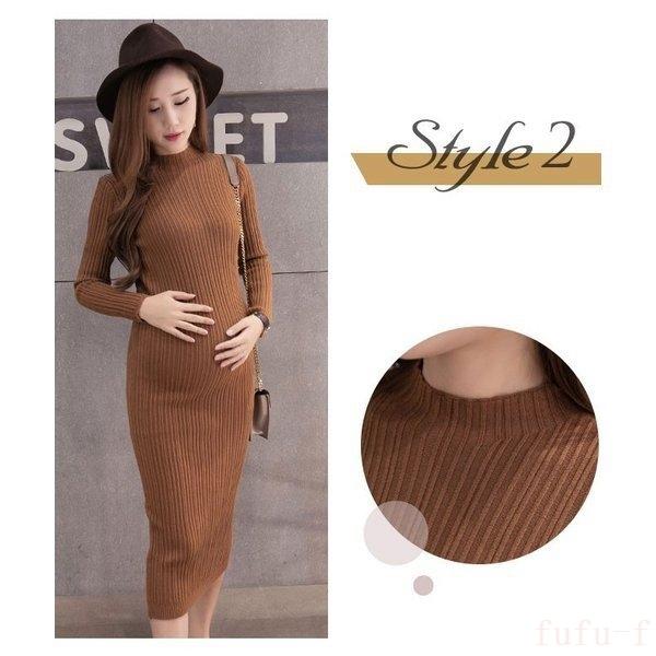最愛 マタニティワンピースニットワンピースリブニットタイトワンピース妊婦服レディースマキシ丈クルーネック長袖タイト産前産後 Babylonrooftop Com Au