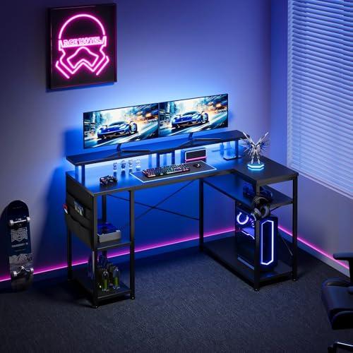 YeTom ゲーミングデスク幅130cm l字デスク LEDライト付き pcデスク 