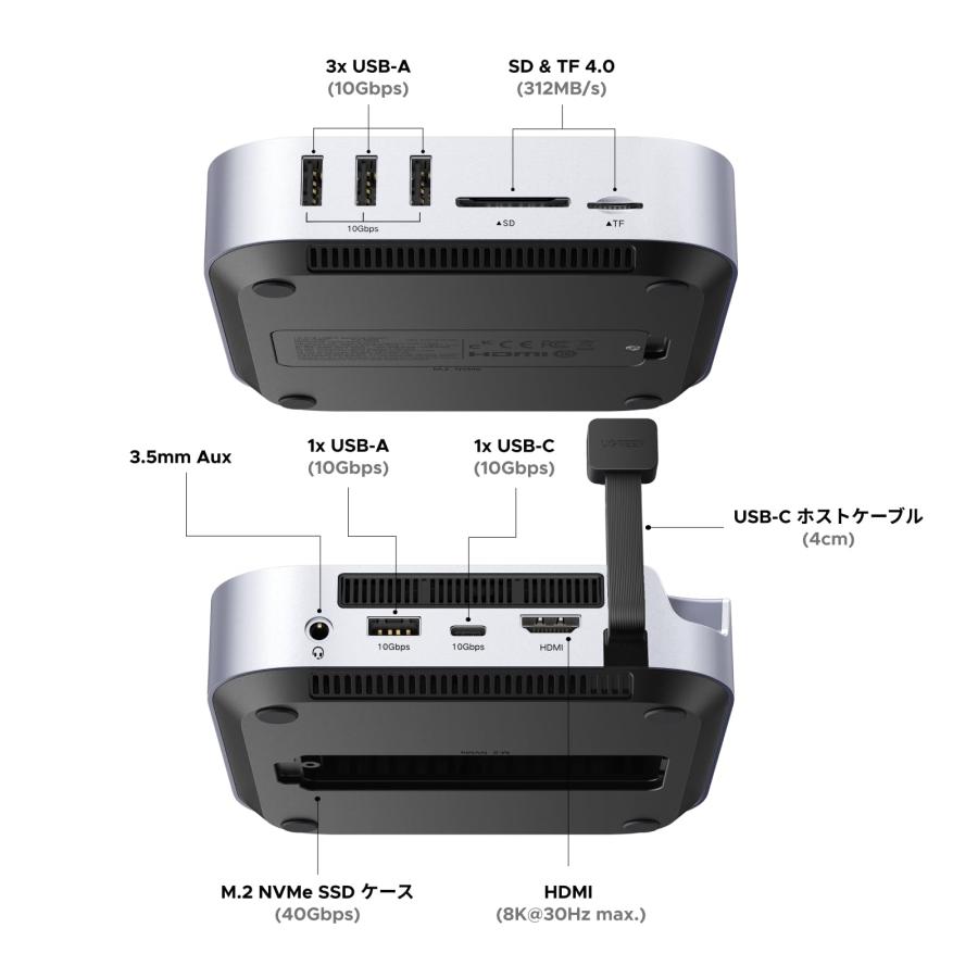 Macmini M4 + UGREEN 12in1 ドッキングステーション UGREEN 12in1 Macmini M4/M4 Pro ドッキングステーション 2画面表示 8K