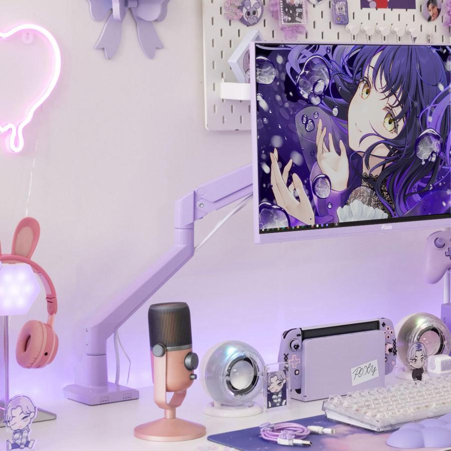 pixio モニター、モニターアーム、HDMIケーブル セット パープル 美品