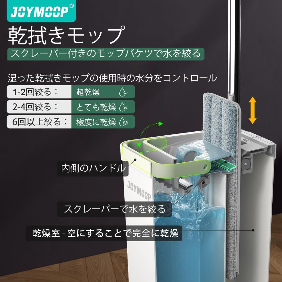 JOYMOOP モップとバケツセット 手動絞り機能付き フラットフロアモップ