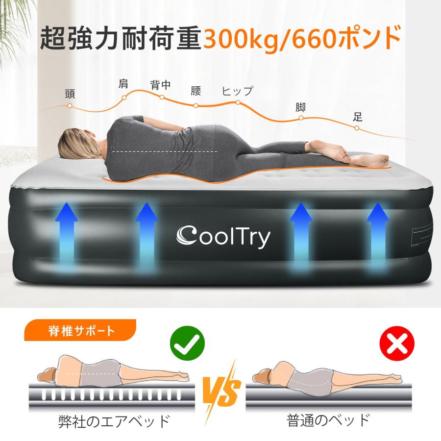 CoolTry エアーベッド ダブルサイズ 空気ベッド 電動ポンプ内蔵