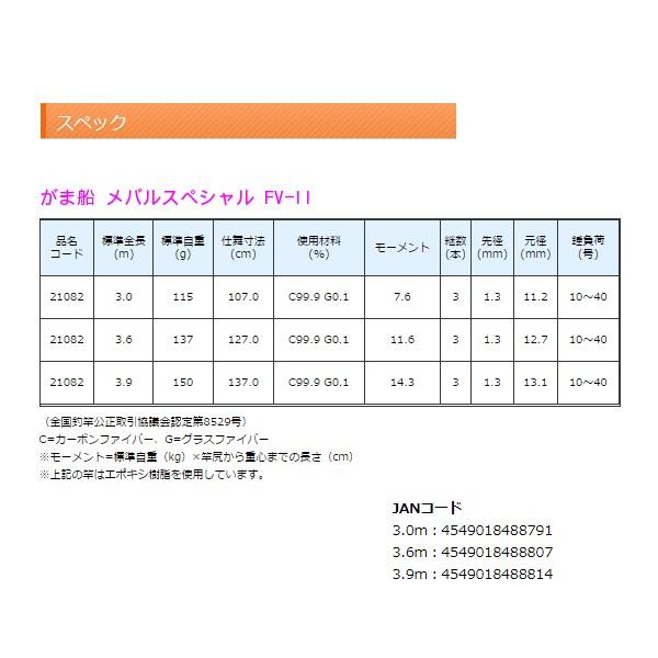 一部送料無料  がまかつ  がま船 メバルスペシャル FV-II  3.0m 磯竿の画像