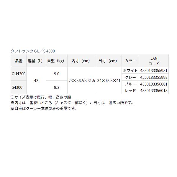 DAIWA(釣り) ダイワ タフトランク GU4300 43L ホワイト DAIWA(釣り) ダイワ タフトランク GU4300 43L ホワイト