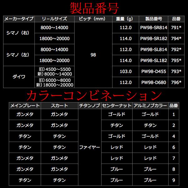 リブレ POWER98 シマノ 8000番〜14000番用 右巻き チタン+レッド 品番