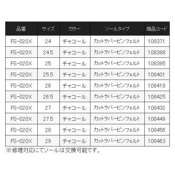 ( 限定特価 ) 　シマノ 　ドライロックシューズ カットラバーピンフェルト 　FS-020X 　チャコール 25.5cm (2024年 3月新製品)　奥１｜fuga0223｜08