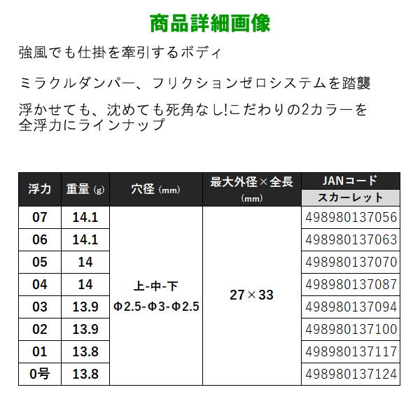 釣研 エイジアLCマスターピース 浮力：06 スカーレット 中通しウキ