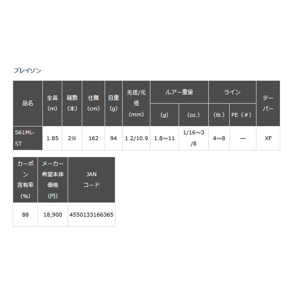 （22年2月新商品） ダイワ ブレイゾン S61ML-ST （仕舞寸法 162cm） （保証書付） （大型1／代引と離島不可）の画像