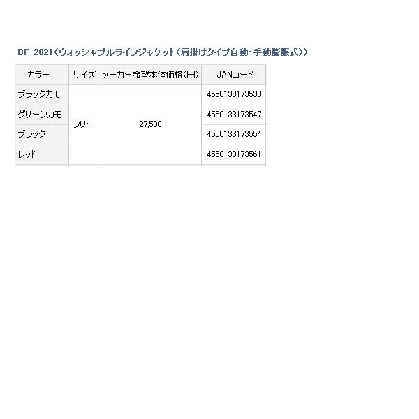 （21年4月新商品） ダイワ ウォッシャブルライフジャケット（肩掛けタイプ自動・手動膨脹式） DF-2021 ブラックカモ フリーサイズの画像