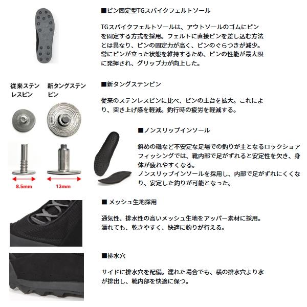 （25年2月新商品） ダイワ TGロックショアシューズ ローカット TGスパイクフェルト DS-1600TG ブラック 26.0cmの画像