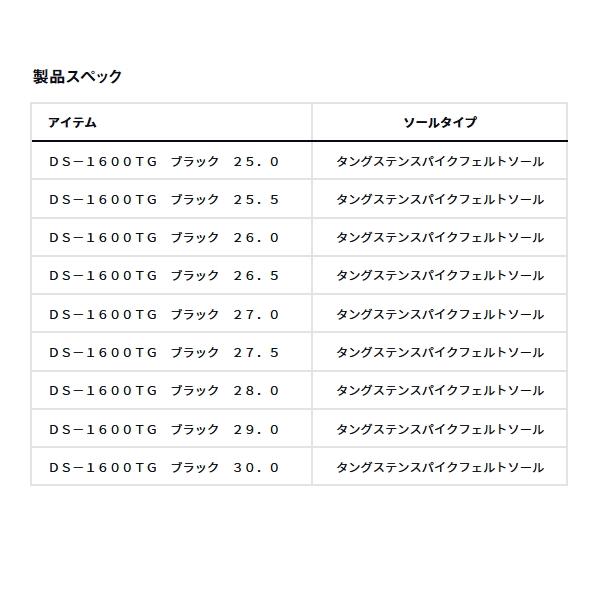 （25年2月新商品） ダイワ TGロックショアシューズ ローカット TGスパイクフェルト DS-1600TG ブラック 26.5cmの画像