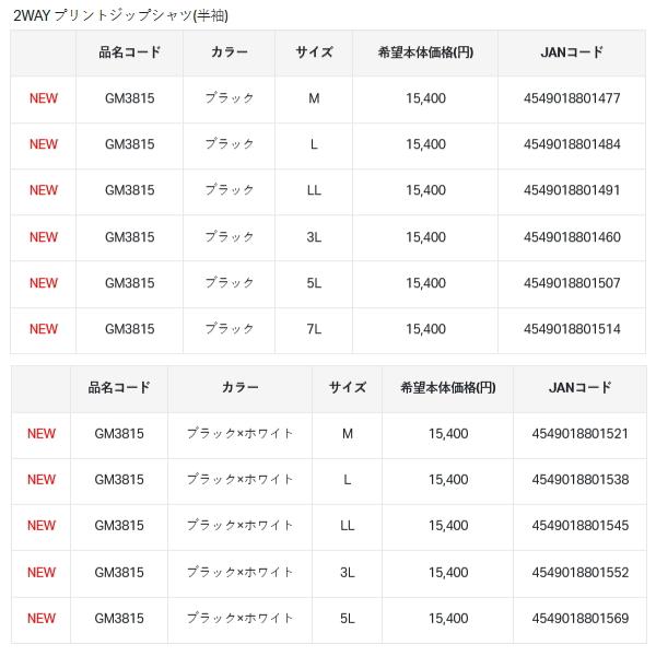 （25年4月新商品） がまかつ 2WAYプリントジップシャツ（半袖） GM-3815 ブラック Mサイズ （4月発売予定／ご予約受付中）の画像