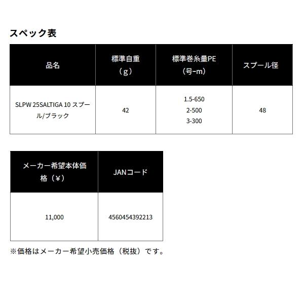（25年11月新商品） ダイワ SLPW 25 ソルティガ 10 スプール ブラック （返品不可） （小型商品）_2