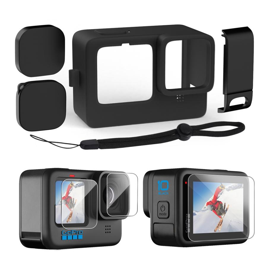 GoPro Hero10 Hero9用 アクセサリーセット 保護ケース 強化ガラス 
