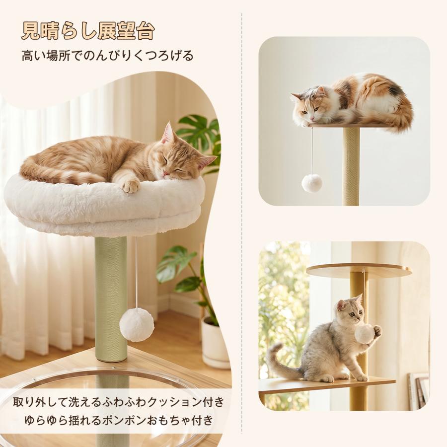 キャットタワー 木製 大型猫用 スリム 据え置き 3タイプ 透明ボウル 猫
