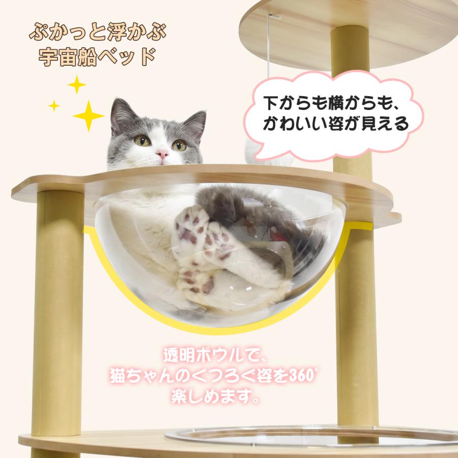 据え置き型キャットタワー 透明ボウル3個付き キャットタワー 木製 大型猫用 スリム 据え置き 3タイプ 透明ボウル 猫