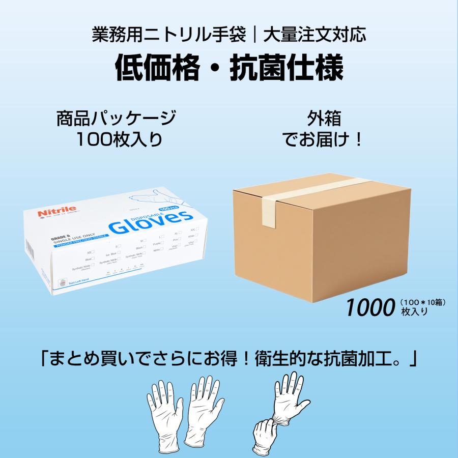 ニトリル手袋 高品質 厚手 100枚×10箱 純ニトリル素材使用 使い捨て