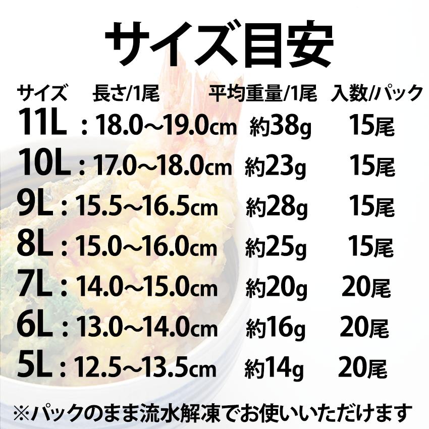 天ぷら フライ 尾付き伸ばし海老 ブラックタイガー 7Lサイズ 100尾 20尾×5PC入り 約14cm〜15cm 約20g 鮮冷 殻むき 背ワタ処理済み 業務用 冷凍 えび エビ BT｜fuji-s｜03