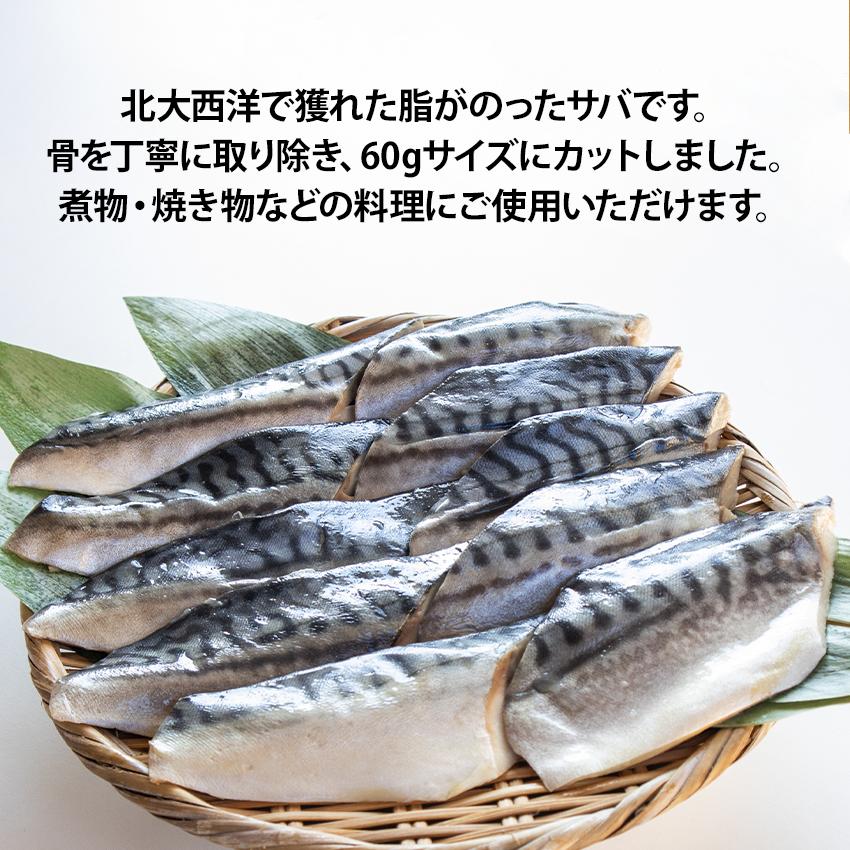 冷凍骨なしさば切身 60g 　10枚入り×5袋 骨無し サバ切身 60g 10枚 鯖 さば 骨なし 冷凍 真空 カット 冷凍魚