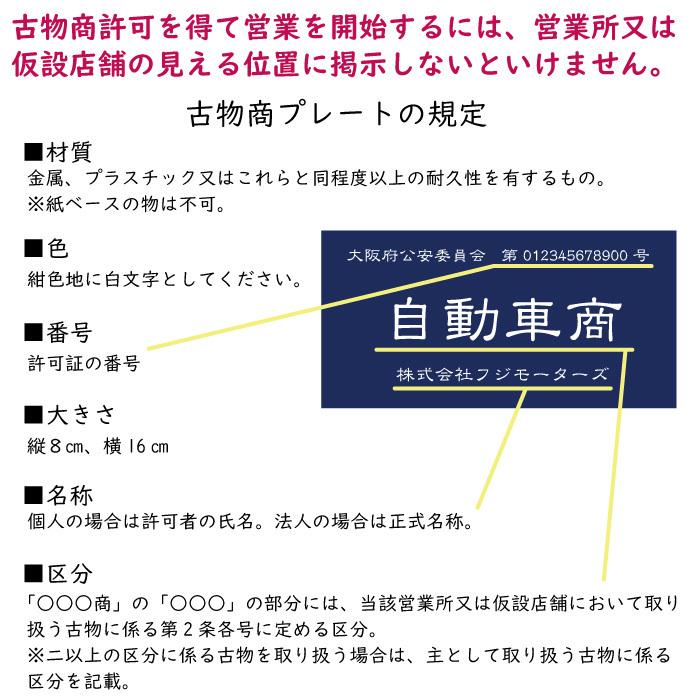 古物商プレート 古物 プレート 紺色 古物商 許可証 標識 アクリル製 全国公安委員会指定 警察署対応 アクリル 軽量 穴あけ無料 公式 zakka014｜fuji-shop｜03