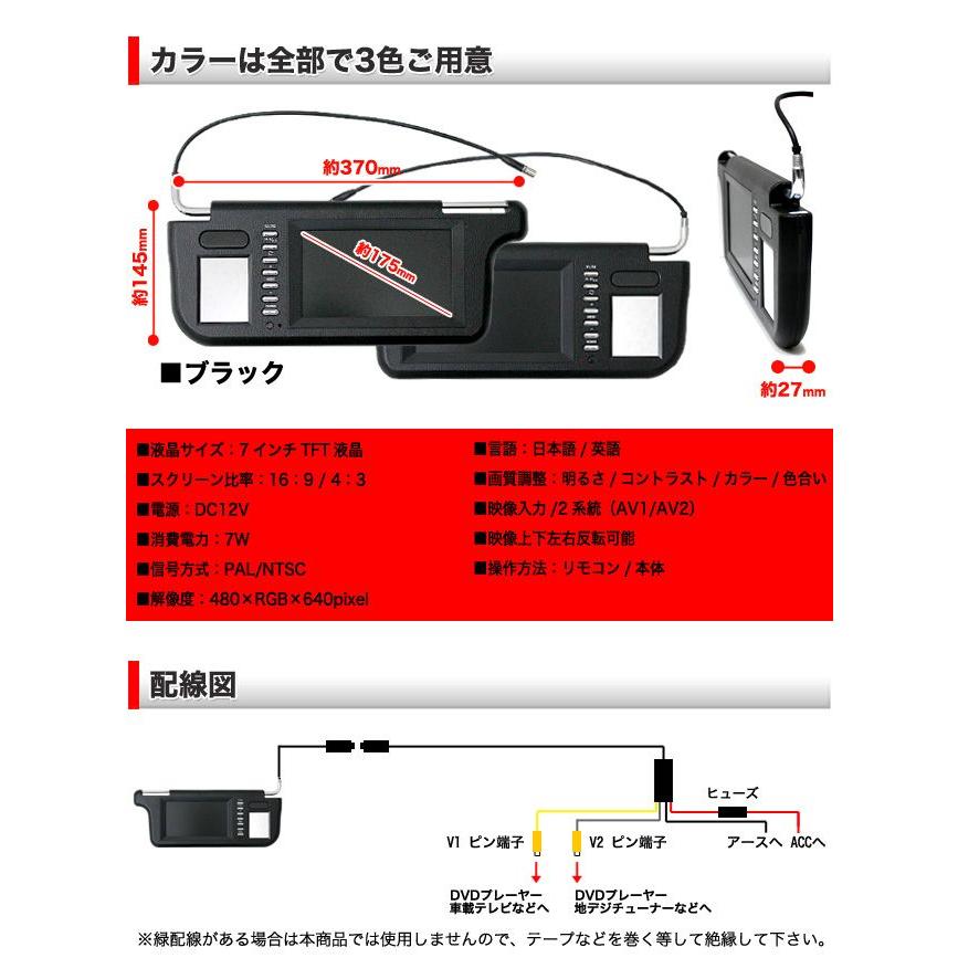 サンバイザーモニター TFT液晶モニター 大画面7インチ ブラック 入荷