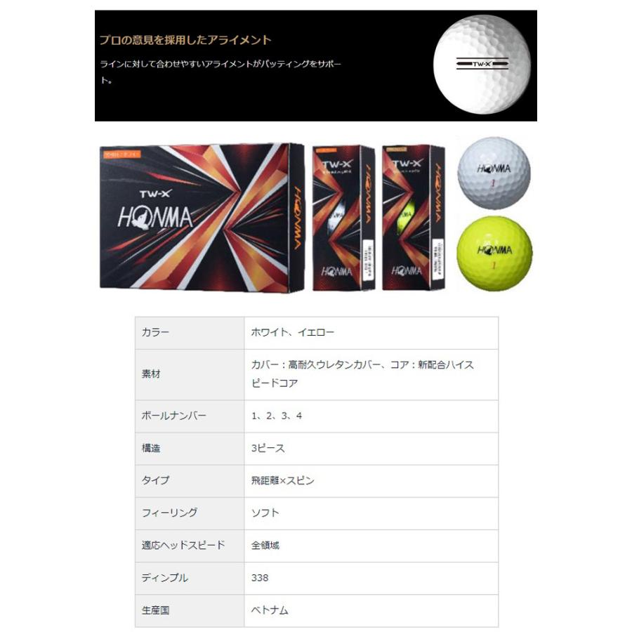 本間ゴルフ ＴＷ−Ｘ HONMA GOLF TW-X ゴルフボール 1ダース 2021年モデル｜fujigolf-kyoto｜05