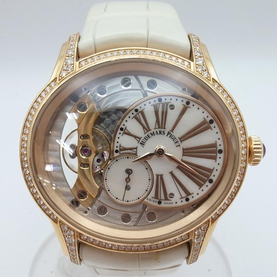 オーデマピゲ レディース ミレネリー 77247OR.ZZ.A812CR.01 K18PG ダイヤベゼル スケルトン ホワイトシェル 手巻き 腕時計 中古 送料無料 ミレネリー オーデマ ピゲ ミレネリー レディース K18PG 手巻き
