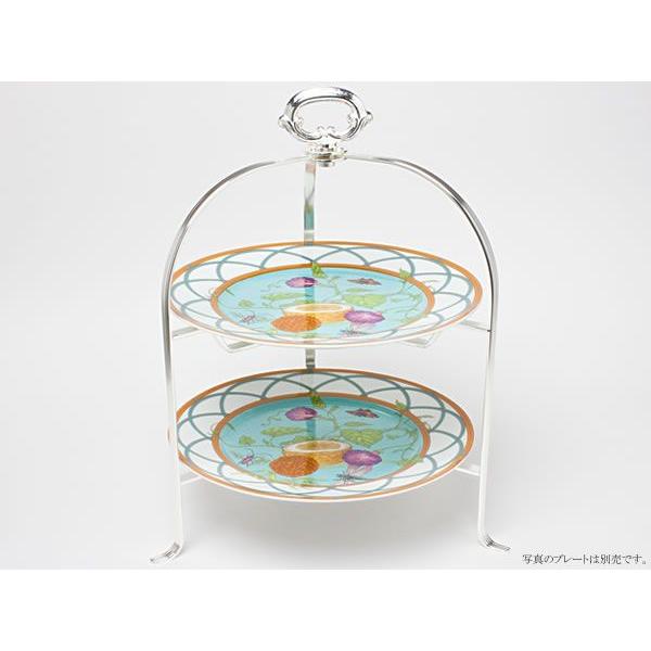 早川器物 洋白銀器 ケーキ ストライプ・ティースタンド（2段）23cm丸皿