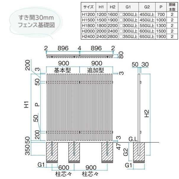 千本格子足付ユニットH2400すき間30mmラッピングカラー　追加型　(柱１本付）