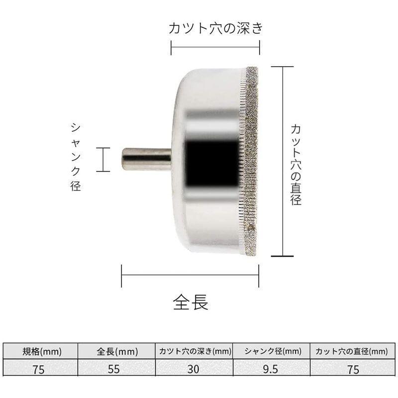 ダイヤモンドホールソー コアビット 超硬 切削 陶器 大理石 ガラス タイル など 穴あけ 75 Mm こそあど雑貨 通販 Yahoo ショッピング