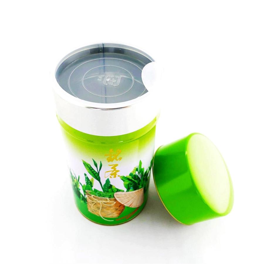 大きめ茶缶 300g カゴ缶 中蓋付き 茶筒 保存缶 茶葉入れ 密封容器 乾物