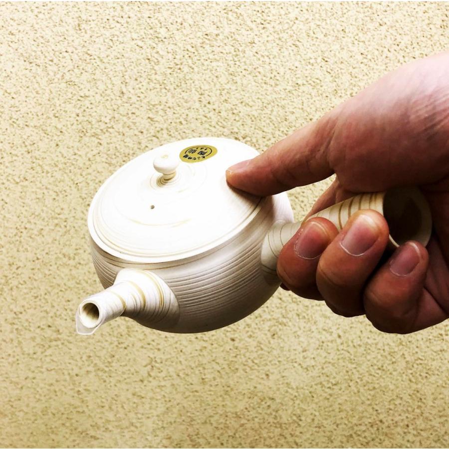 高級手造り急須 常滑焼 陶仙 白泥練りこみ ささめアミ 280ml 細目急須
