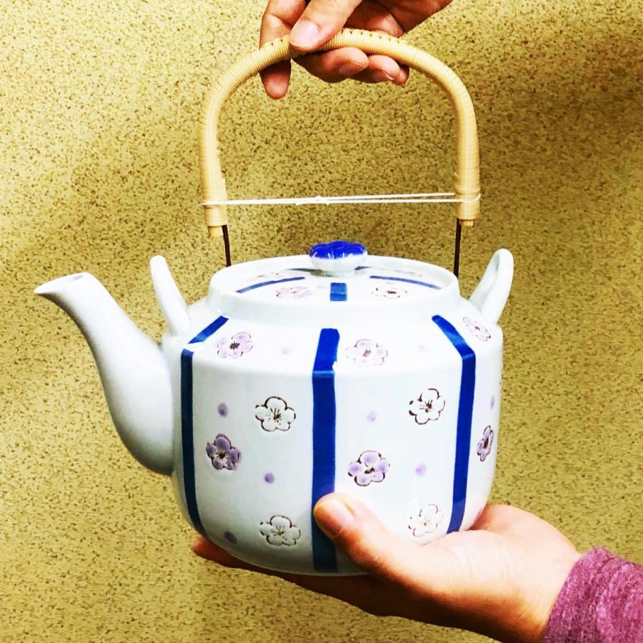特大急須 一升土瓶 1800ml 有田焼 白梅 特大サイズ 業務用サイズ カゴ