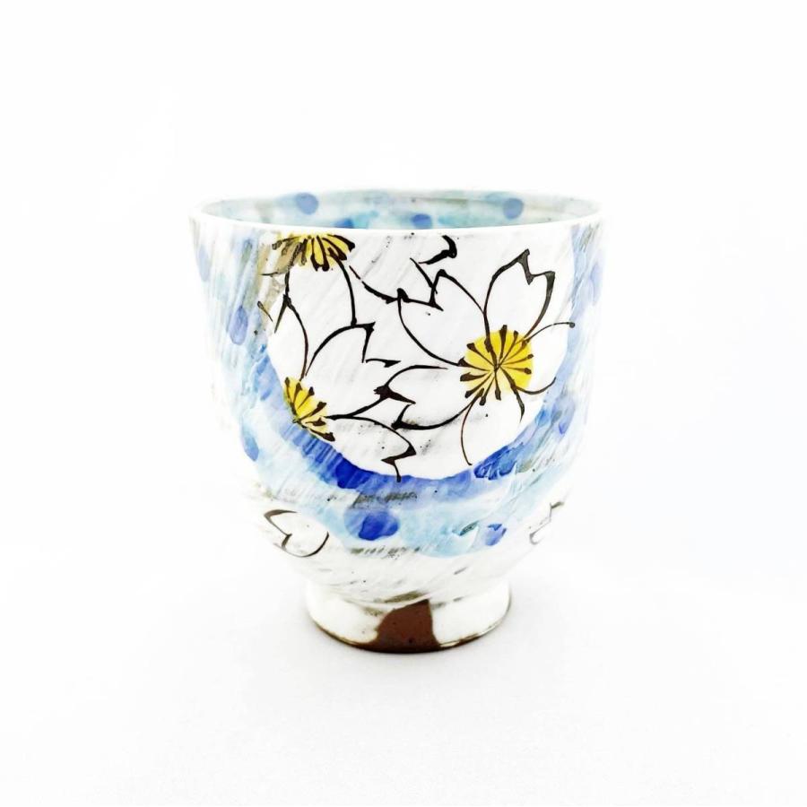 波佐見焼 夫婦湯呑 単品販売 手描き桜 赤200ml 青220ml ペア湯呑