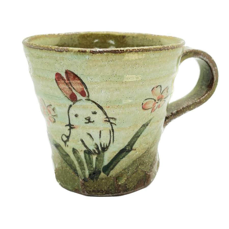 美濃焼 幸せうさぎ 手描きマグカップ 310ml 湯呑 国産陶器 和
