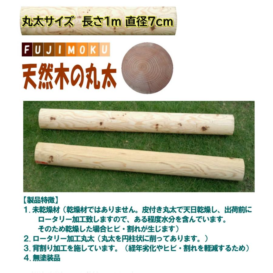 丸太（長さ100cm直径7cm） 背割り・ロータリー加工丸太 ※別途送料を