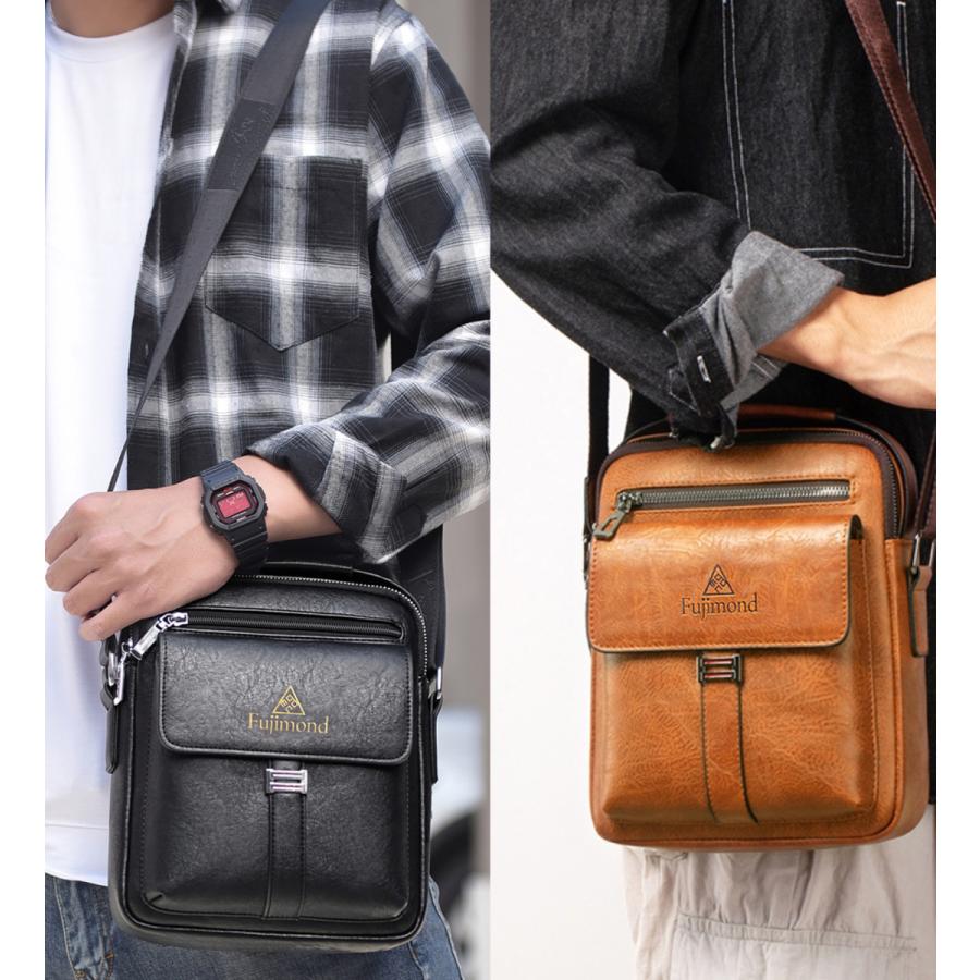 男性用の本革ショルダーバッグ,胸に着用する多機能クロスオーバーバッグ,防水 Fujimond パズー ショルダーバッグ 斜め掛けバッグ メンズ バッグ 多