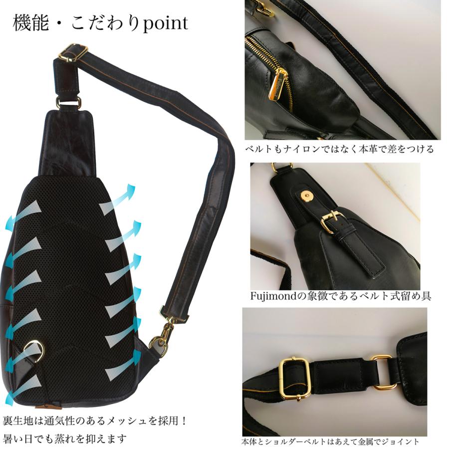 Fujimond メッシュ 本革 ボディバッグ ショルダーバッグ 斜め掛け 