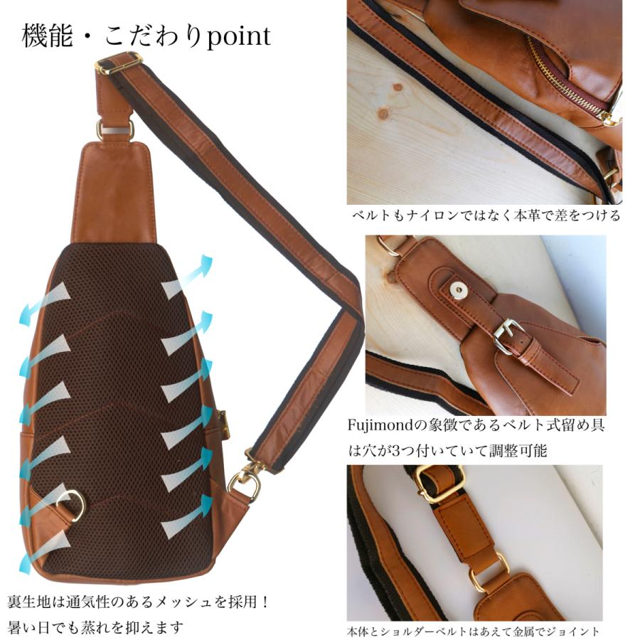 Fujimond メッシュ 本革 ボディバッグ ショルダーバッグ 斜め掛け 