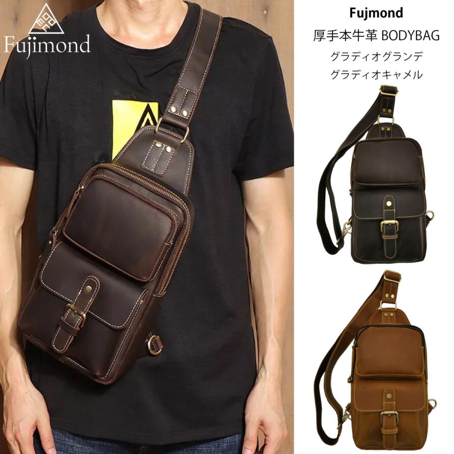 Fujimond グラディオ 厚手 本革 ボディバッグ ショルダーバッグ 斜め 