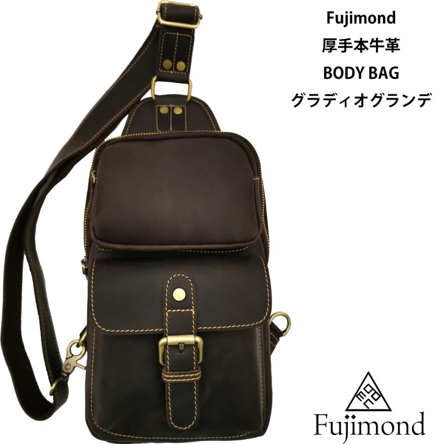 Fujimond グラディオ 厚手 本革 ボディバッグ ショルダーバッグ 斜め 